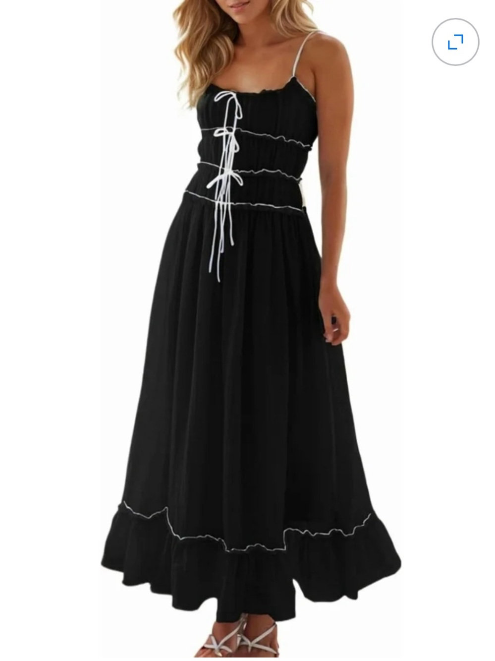 Women’s Black Maxi Summer Dress with Contrast Trim